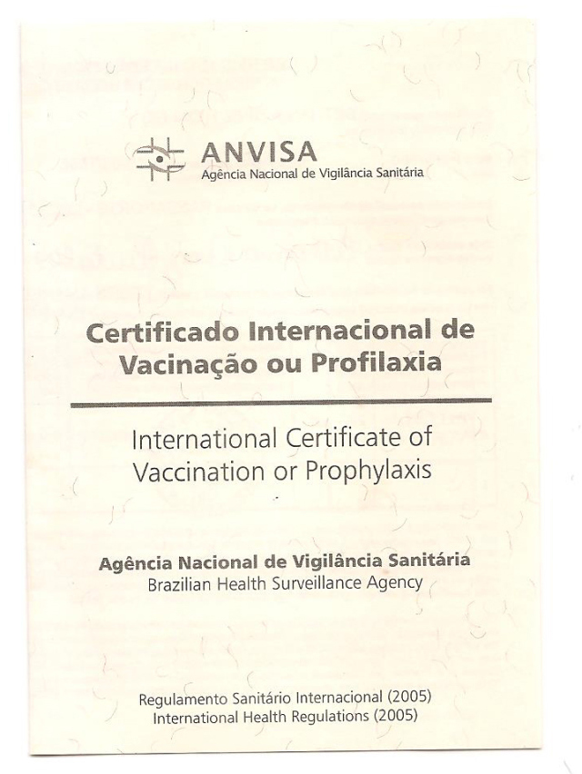 Frente do Certificado Internacional de Vacinação
